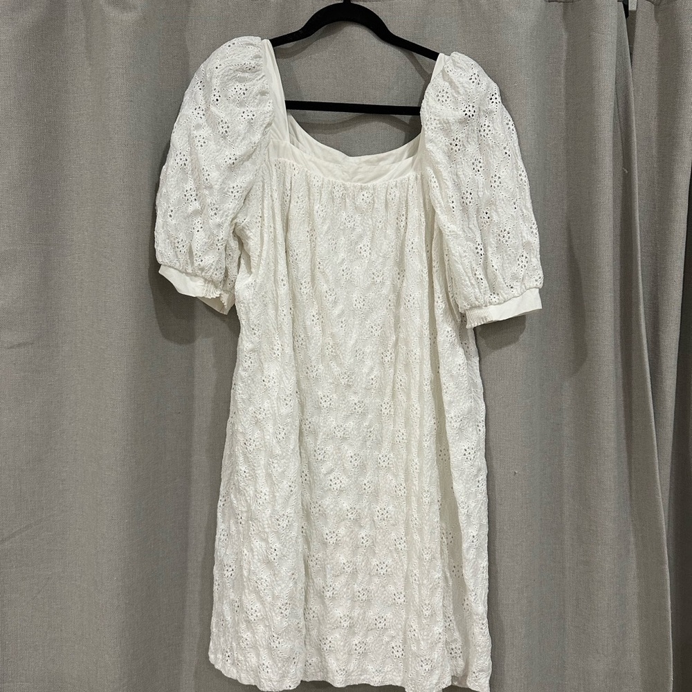 Maeve white eyelet dress with puff sleeves.